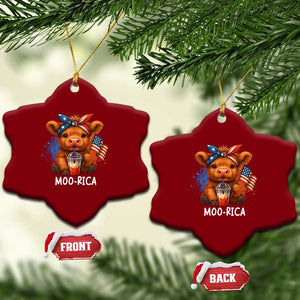 Funny Highland Cow Patriotic Ceramic Ornament Moo Rica USA Flag Cow Farmer TS12 Print Your Wear