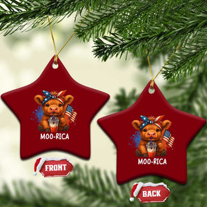 Funny Highland Cow Patriotic Ceramic Ornament Moo Rica USA Flag Cow Farmer TS12 Print Your Wear