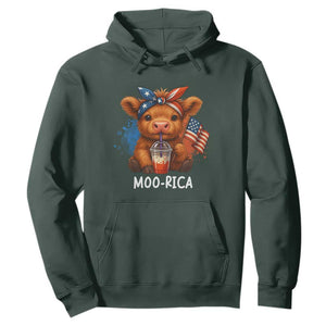 Funny Highland Cow Patriotic Hoodie Moo Rica USA Flag Cow Farmer TS12 Dark Forest Green Print Your Wear