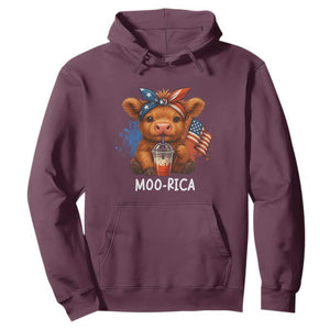 Funny Highland Cow Patriotic Hoodie Moo Rica USA Flag Cow Farmer TS12 Maroon Print Your Wear