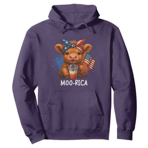 Funny Highland Cow Patriotic Hoodie Moo Rica USA Flag Cow Farmer TS12 Purple Print Your Wear