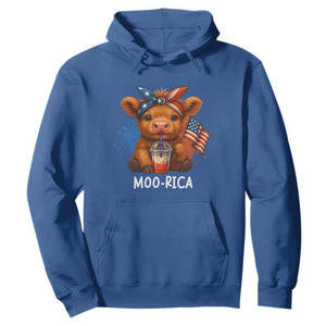 Funny Highland Cow Patriotic Hoodie Moo Rica USA Flag Cow Farmer TS12 Royal Blue Print Your Wear
