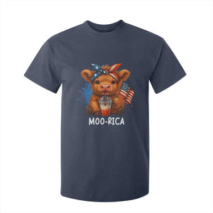 Funny Highland Cow Patriotic T Shirt For Kid Moo Rica USA Flag Cow Farmer TS12 Navy Print Your Wear