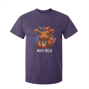 Funny Highland Cow Patriotic T Shirt For Kid Moo Rica USA Flag Cow Farmer TS12 Purple Print Your Wear