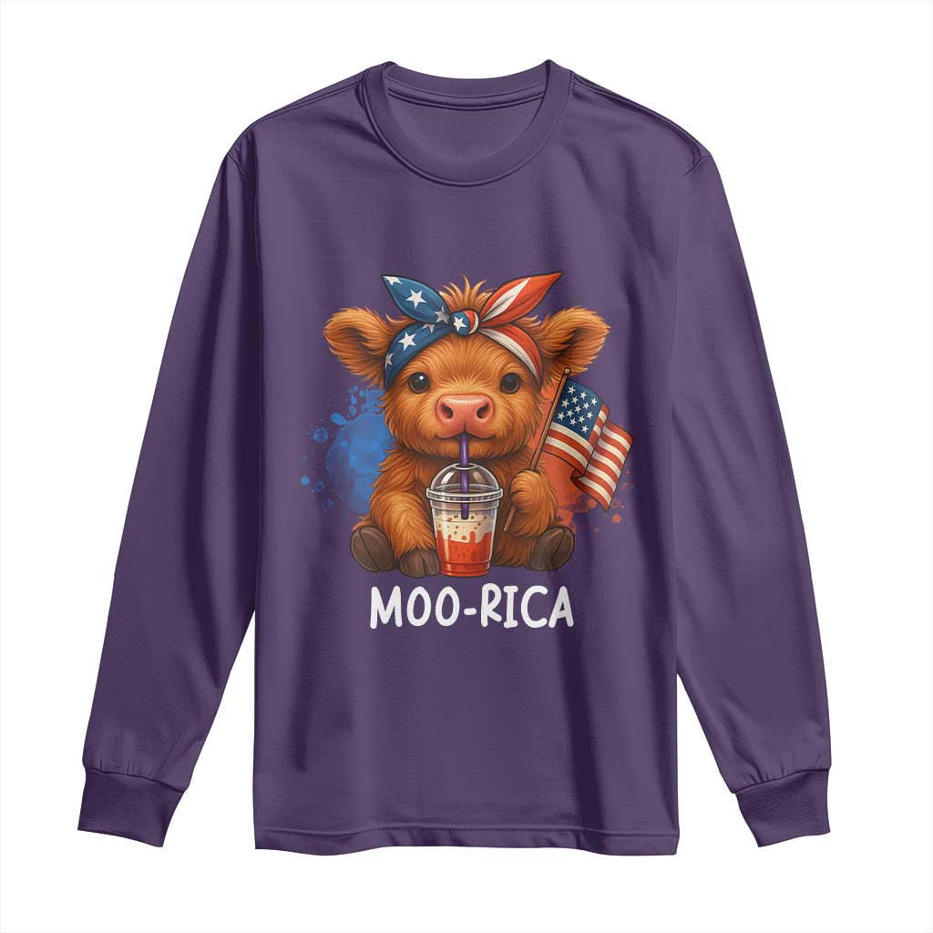 Funny Highland Cow Patriotic Long Sleeve Shirt Moo Rica USA Flag Cow Farmer TS12 Purple Print Your Wear