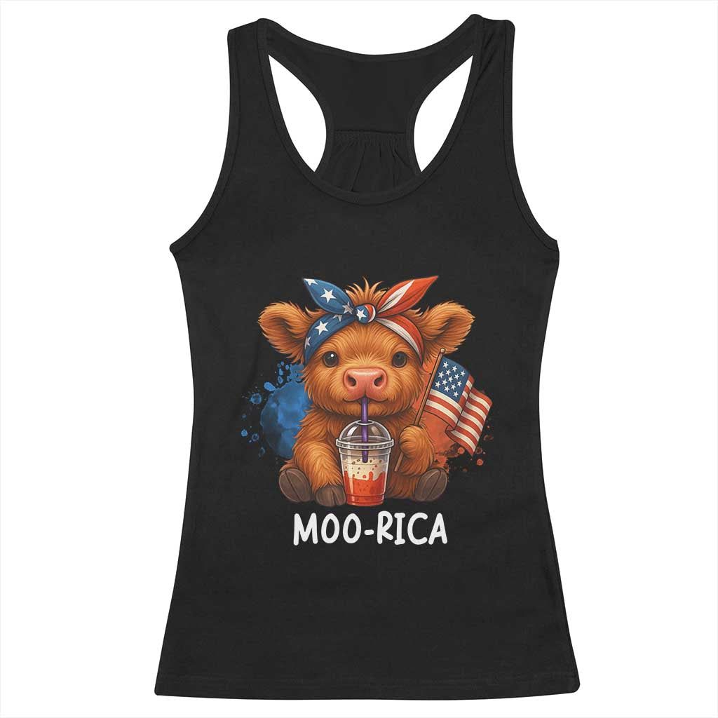Funny Highland Cow Patriotic Racerback Tank Top Moo Rica USA Flag Cow Farmer TS12 Black Print Your Wear