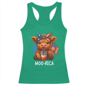 Funny Highland Cow Patriotic Racerback Tank Top Moo Rica USA Flag Cow Farmer TS12 Irish Green Print Your Wear
