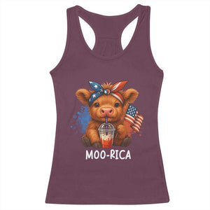 Funny Highland Cow Patriotic Racerback Tank Top Moo Rica USA Flag Cow Farmer TS12 Maroon Print Your Wear