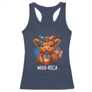 Funny Highland Cow Patriotic Racerback Tank Top Moo Rica USA Flag Cow Farmer TS12 Navy Print Your Wear