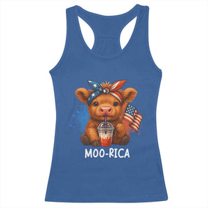 Funny Highland Cow Patriotic Racerback Tank Top Moo Rica USA Flag Cow Farmer TS12 Royal Blue Print Your Wear