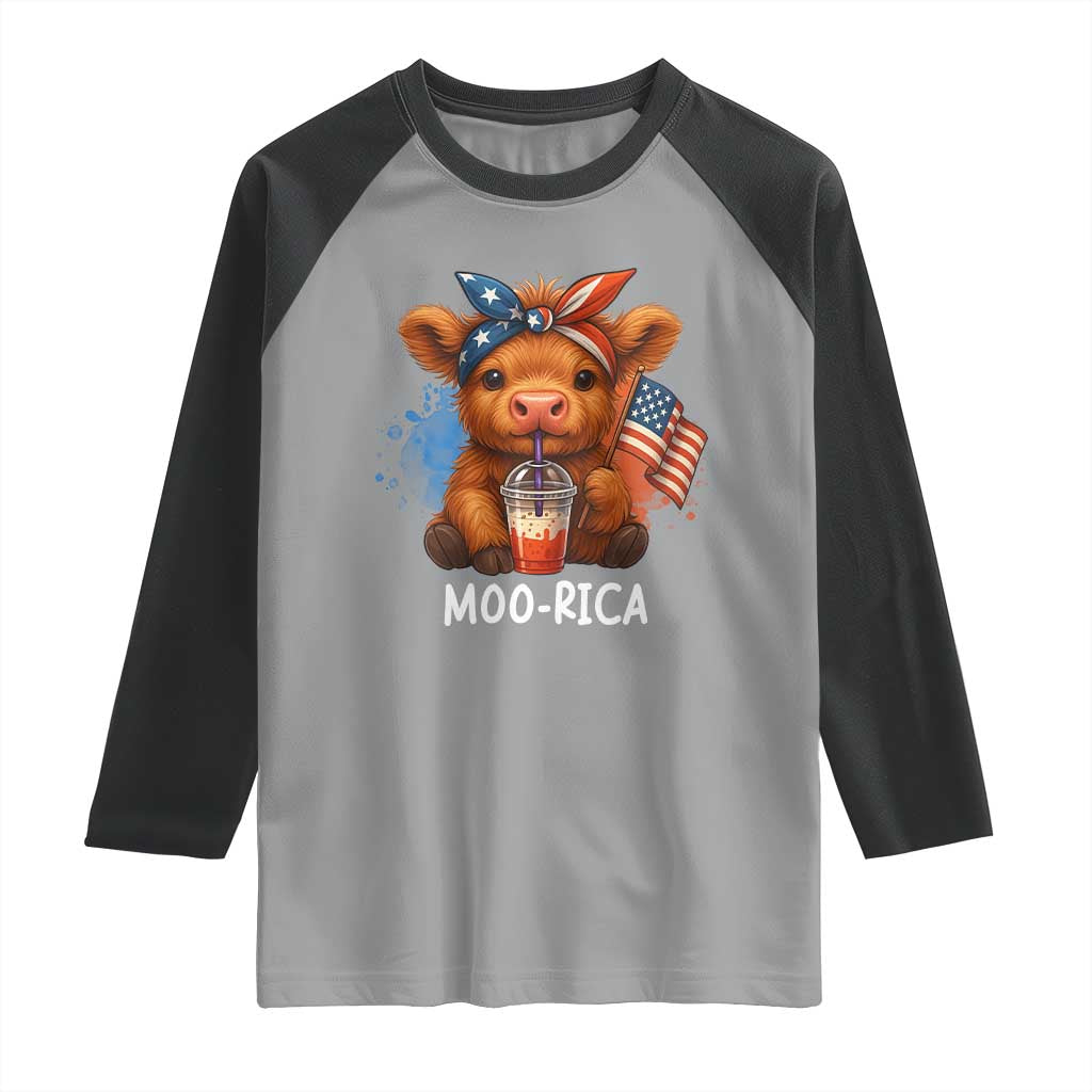 Funny Highland Cow Patriotic Raglan Shirt Moo Rica USA Flag Cow Farmer TS12 Sport Gray Black Print Your Wear