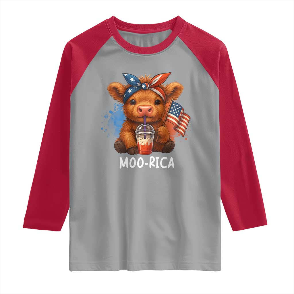Funny Highland Cow Patriotic Raglan Shirt Moo Rica USA Flag Cow Farmer TS12 Sport Gray Red Print Your Wear