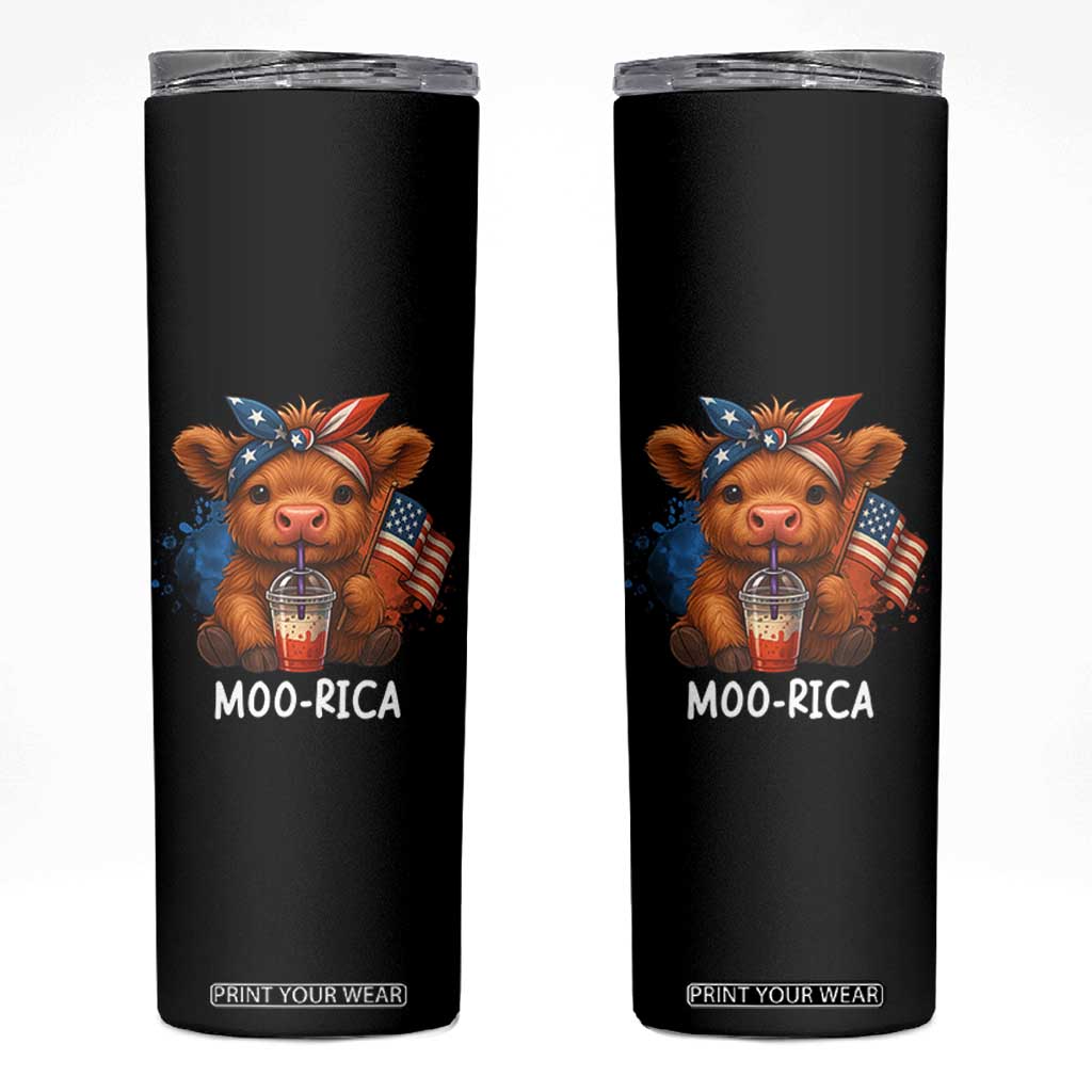 Funny Highland Cow Patriotic Skinny Tumbler Moo Rica USA Flag Cow Farmer TS12 Black Print Your Wear