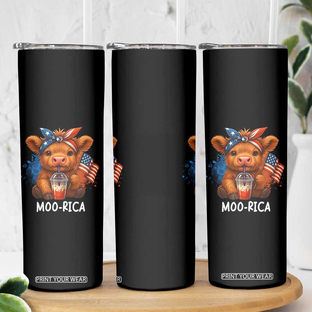 Funny Highland Cow Patriotic Skinny Tumbler Moo Rica USA Flag Cow Farmer TS12 Print Your Wear