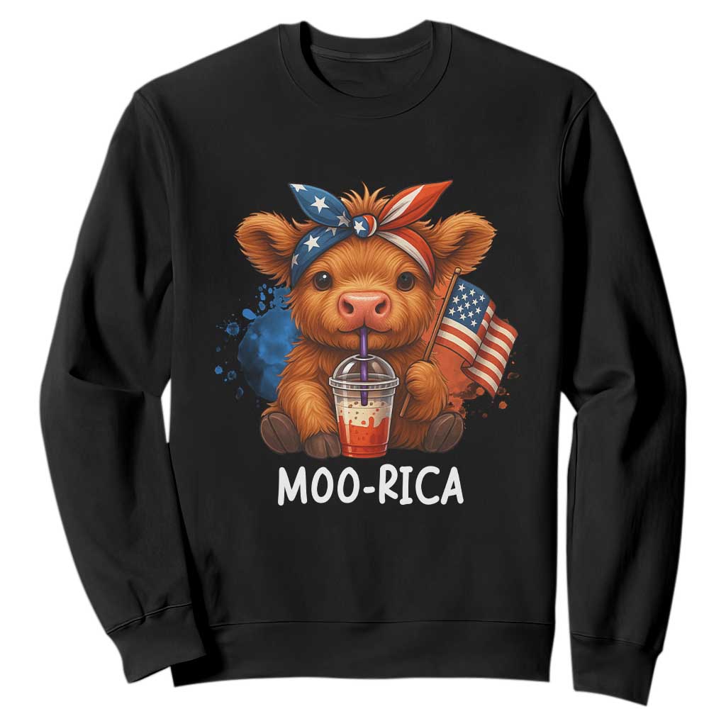 Funny Highland Cow Patriotic Sweatshirt Moo Rica USA Flag Cow Farmer TS12 Black Print Your Wear