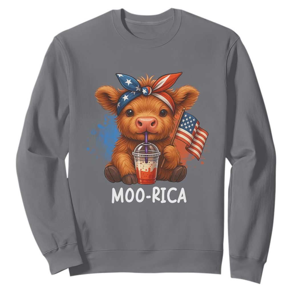 Funny Highland Cow Patriotic Sweatshirt Moo Rica USA Flag Cow Farmer TS12 Charcoal Print Your Wear