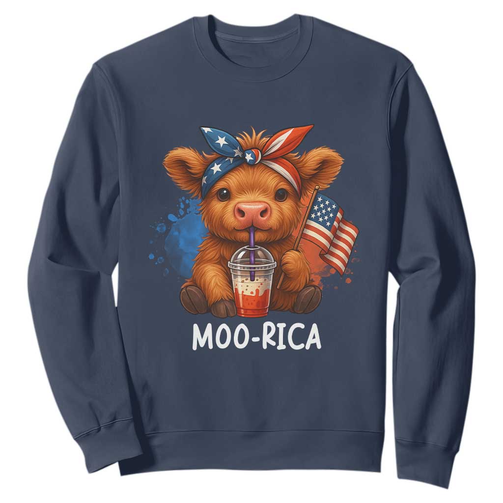 Funny Highland Cow Patriotic Sweatshirt Moo Rica USA Flag Cow Farmer TS12 Navy Print Your Wear