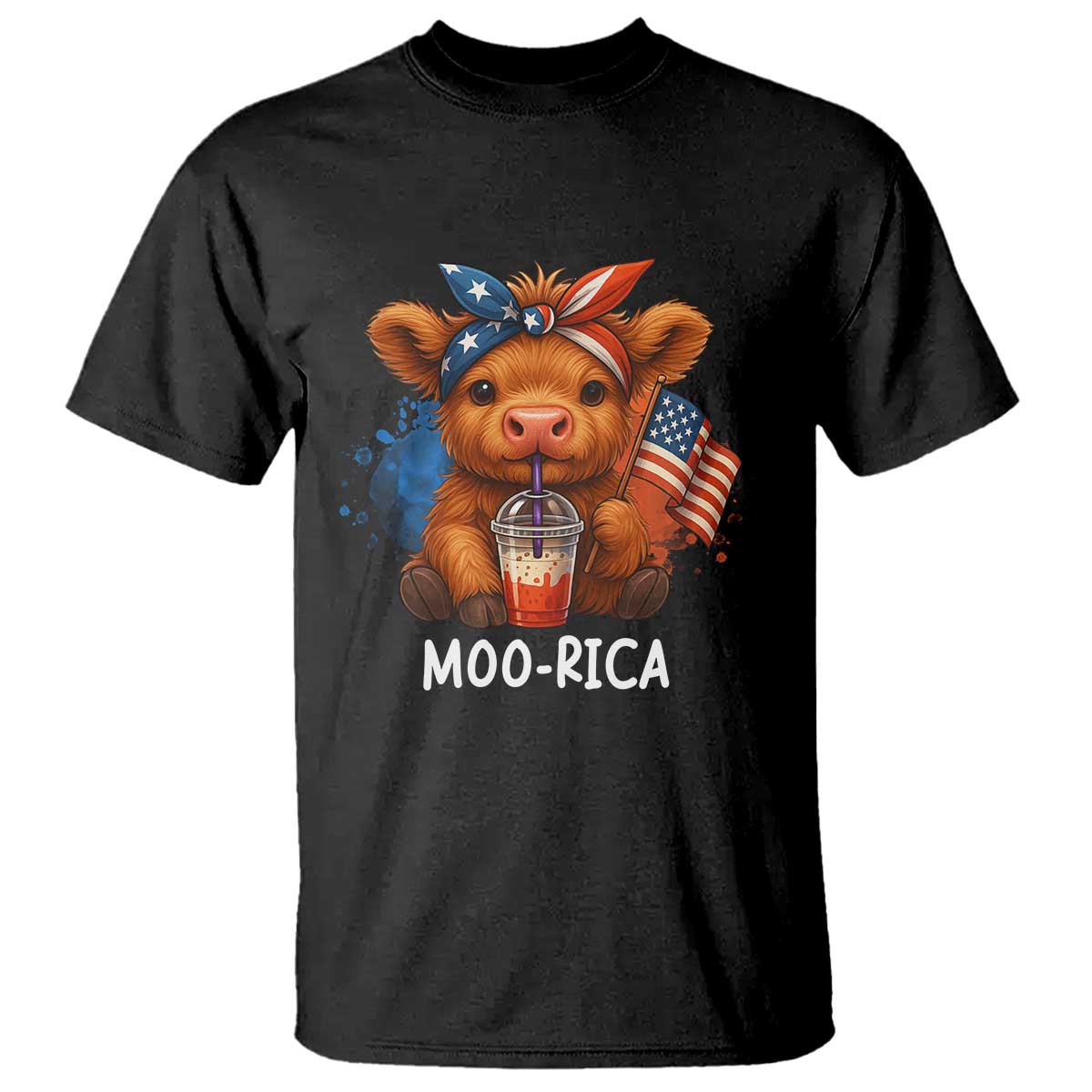 Funny Highland Cow Patriotic T Shirt Moo Rica USA Flag Cow Farmer TS12 Black Print Your Wear