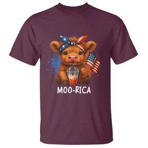 Funny Highland Cow Patriotic T Shirt Moo Rica USA Flag Cow Farmer TS12 Maroon Print Your Wear