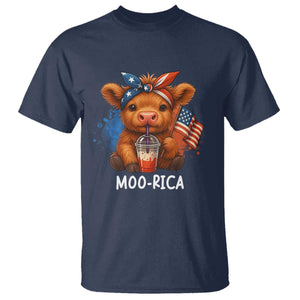 Funny Highland Cow Patriotic T Shirt Moo Rica USA Flag Cow Farmer TS12 Navy Print Your Wear