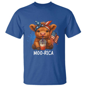 Funny Highland Cow Patriotic T Shirt Moo Rica USA Flag Cow Farmer TS12 Royal Blue Print Your Wear