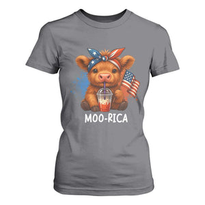Funny Highland Cow Patriotic T Shirt For Women Moo Rica USA Flag Cow Farmer TS12 Charcoal Print Your Wear