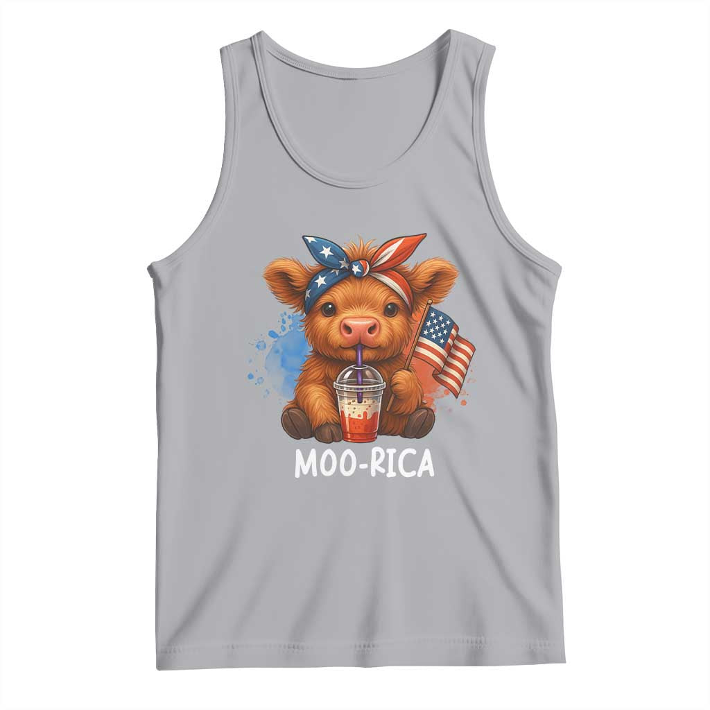 Funny Highland Cow Patriotic Tank Top Moo Rica USA Flag Cow Farmer TS12 Athletic Heather Print Your Wear