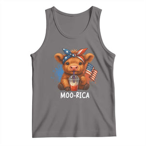 Funny Highland Cow Patriotic Tank Top Moo Rica USA Flag Cow Farmer TS12 Deep Heather Print Your Wear