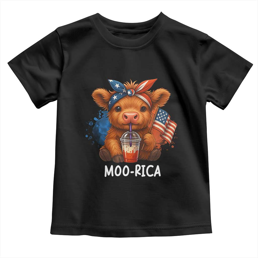 Funny Highland Cow Patriotic Toddler T Shirt Moo Rica USA Flag Cow Farmer TS12 Black Print Your Wear