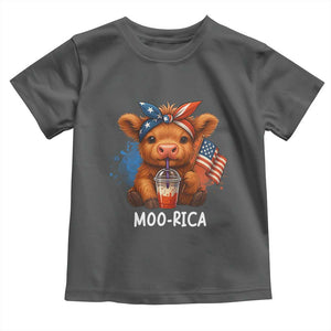 Funny Highland Cow Patriotic Toddler T Shirt Moo Rica USA Flag Cow Farmer TS12 Dark Heather Print Your Wear
