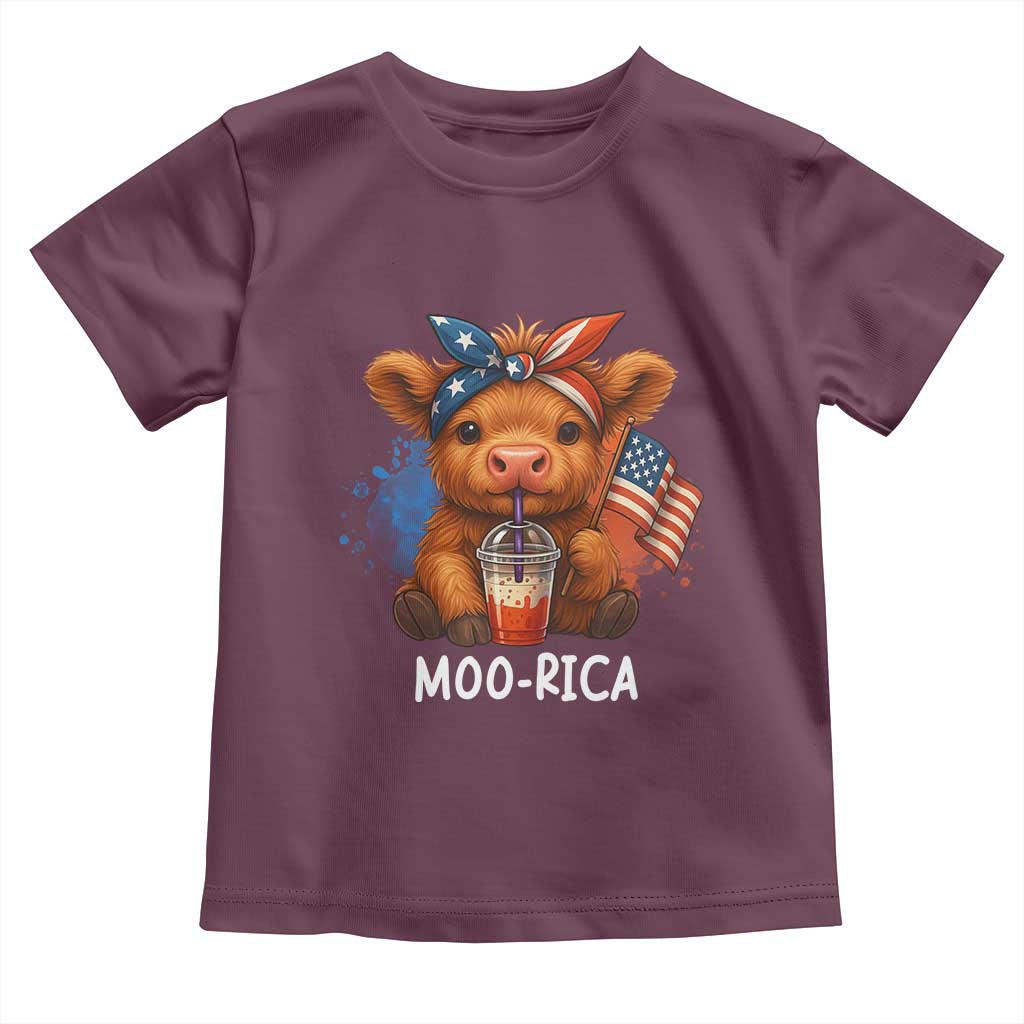 Funny Highland Cow Patriotic Toddler T Shirt Moo Rica USA Flag Cow Farmer TS12 Maroon Print Your Wear