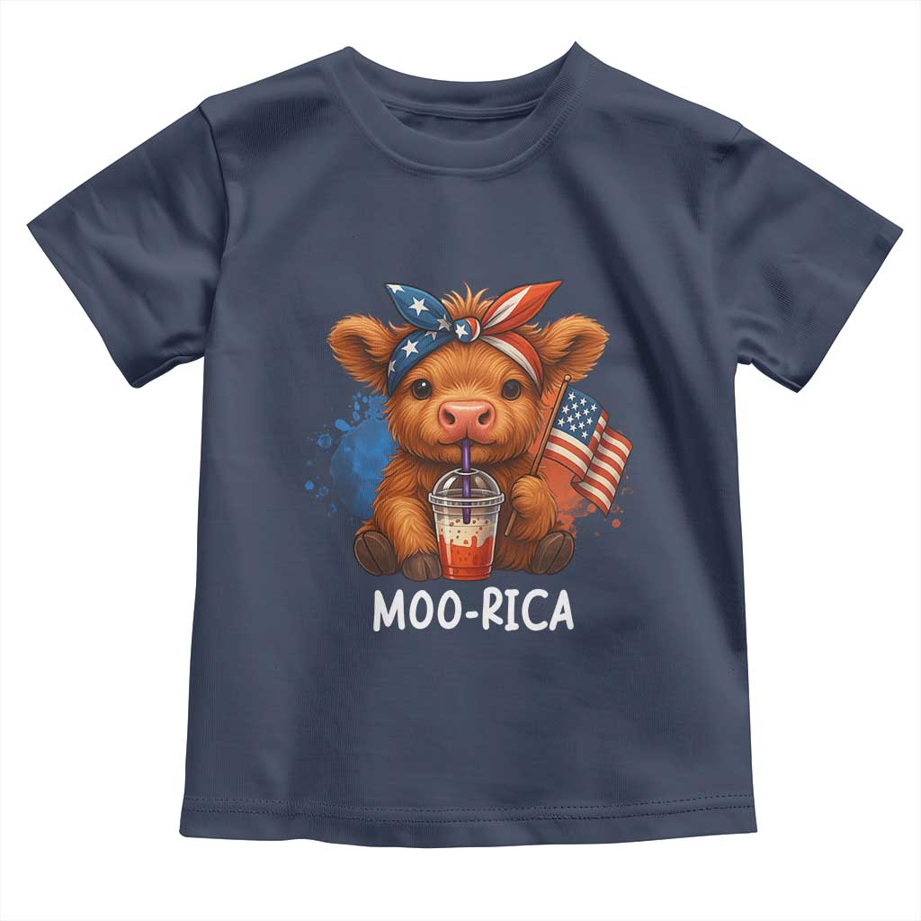 Funny Highland Cow Patriotic Toddler T Shirt Moo Rica USA Flag Cow Farmer TS12 Navy Print Your Wear