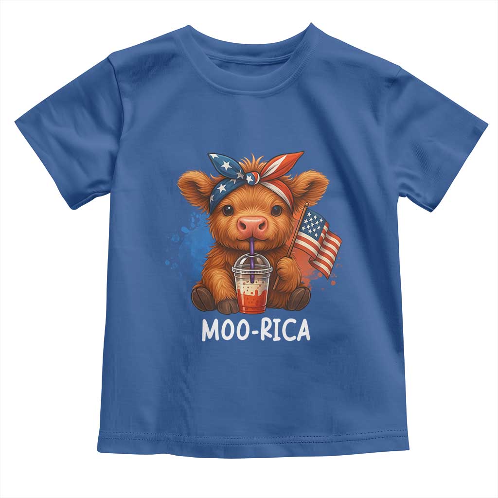 Funny Highland Cow Patriotic Toddler T Shirt Moo Rica USA Flag Cow Farmer TS12 Royal Blue Print Your Wear
