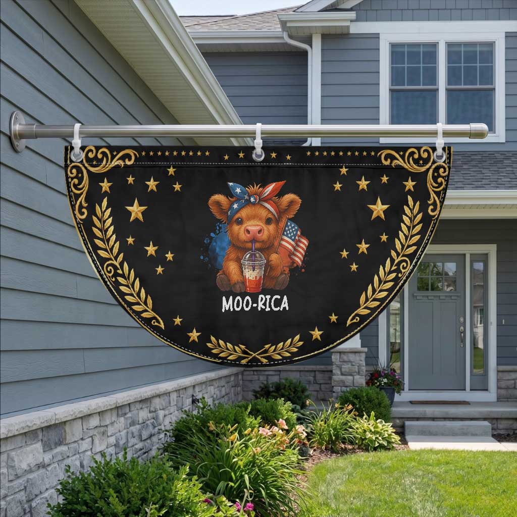 Funny Highland Cow Patriotic Fan Flag Moo Rica USA Flag Cow Farmer