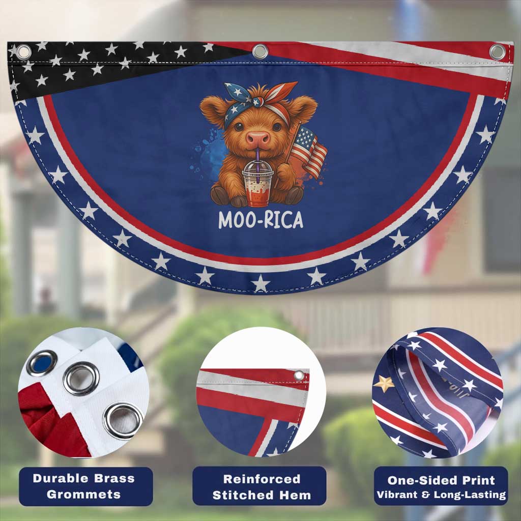 Funny Highland Cow Patriotic Fan Flag Moo Rica USA Flag Cow Farmer