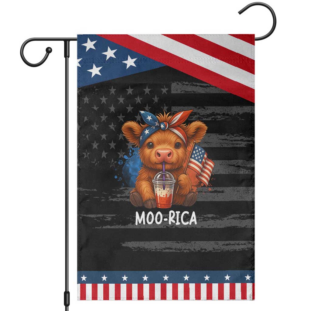 Funny Highland Cow Patriotic Garden Flag Moo Rica USA Flag Cow Farmer TS12 Distressed Black Blue Print Your Wear