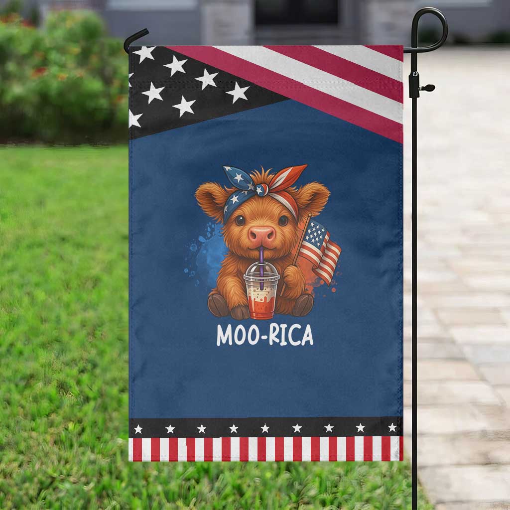 Funny Highland Cow Patriotic Garden Flag Moo Rica USA Flag Cow Farmer TS12 Classic Blue Black Print Your Wear