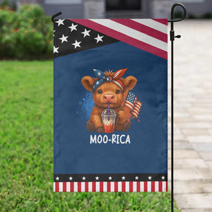 Funny Highland Cow Patriotic Garden Flag Moo Rica USA Flag Cow Farmer TS12 Classic Blue Black Print Your Wear