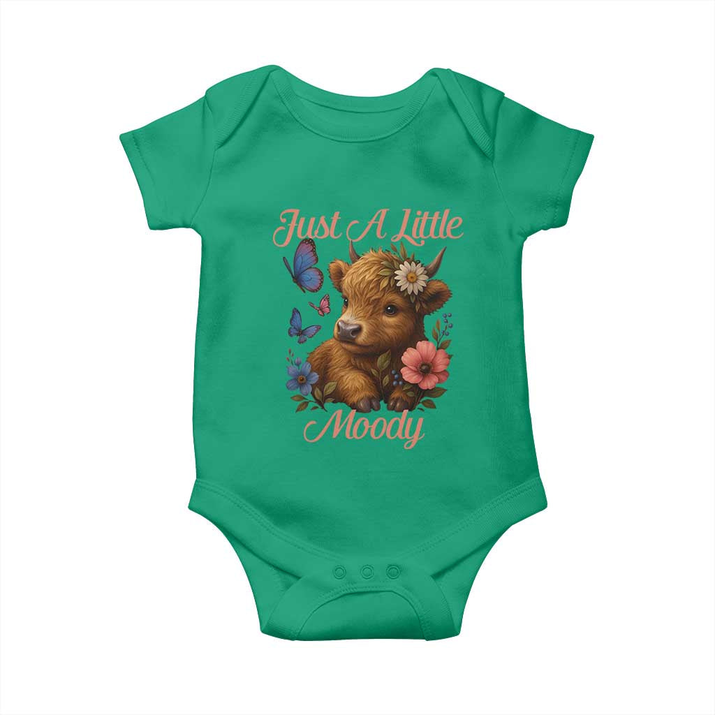 Just A Little Moody Baby Onesie Funny Sarcasm Highland Cow TS12 Irish Green Print Your Wear