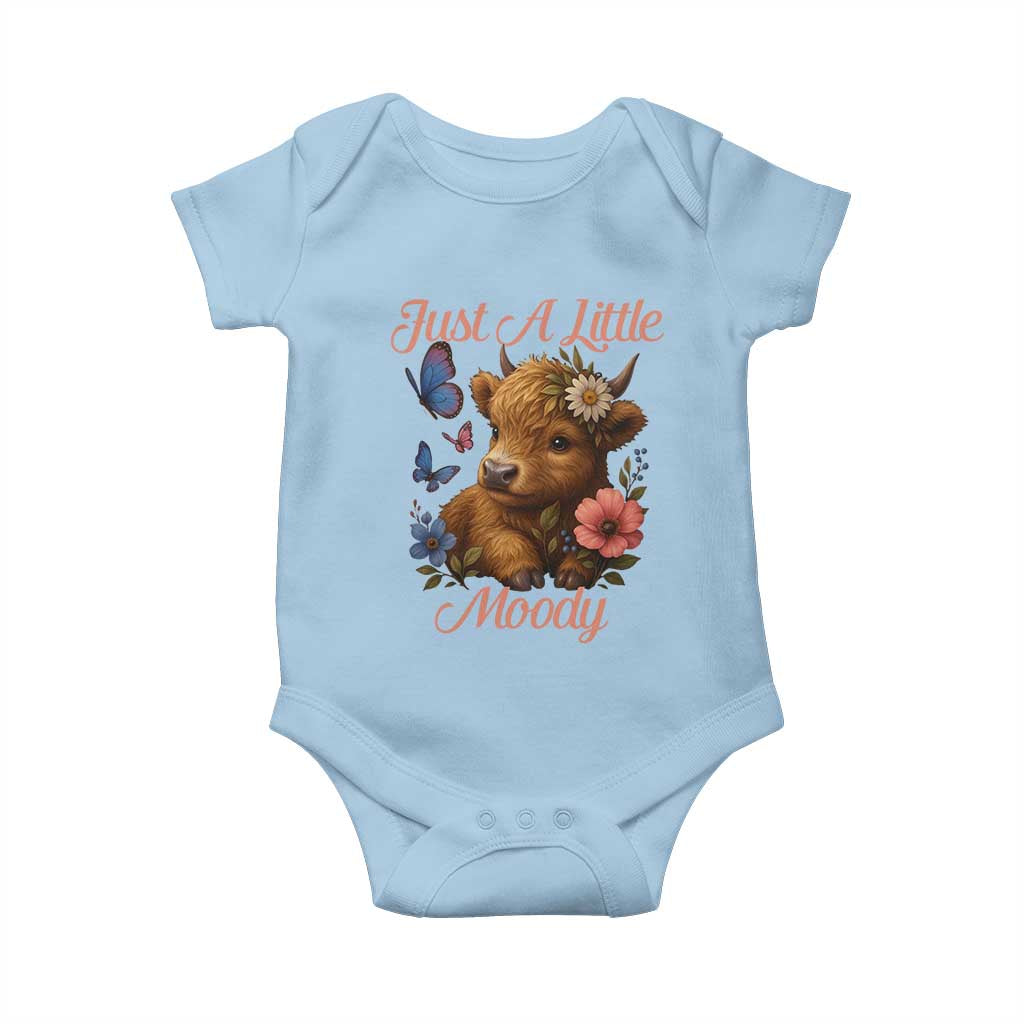 Just A Little Moody Baby Onesie Funny Sarcasm Highland Cow TS12 Light Blue Print Your Wear