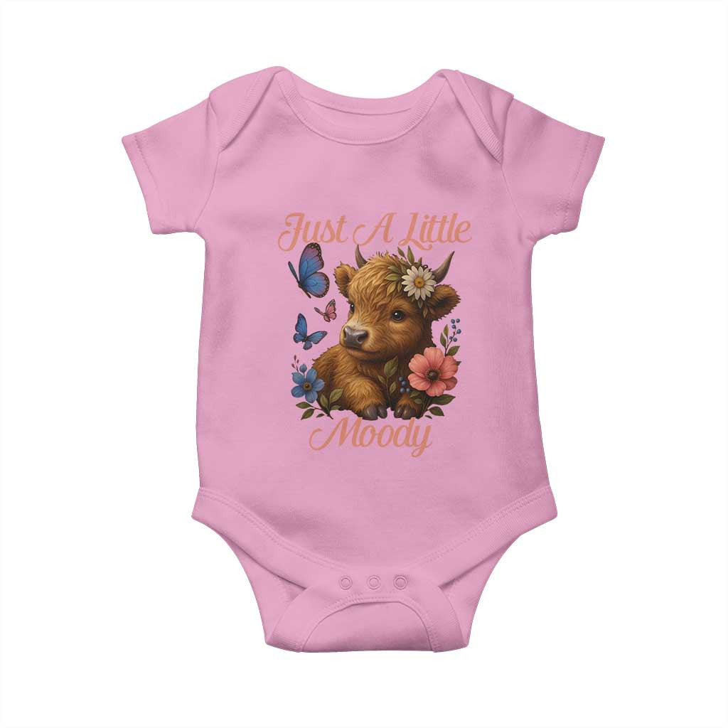 Just A Little Moody Baby Onesie Funny Sarcasm Highland Cow TS12 Light Pink Print Your Wear