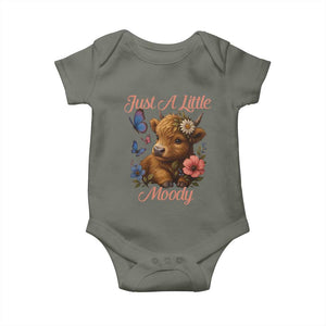Just A Little Moody Baby Onesie Funny Sarcasm Highland Cow TS12 Military Green Print Your Wear