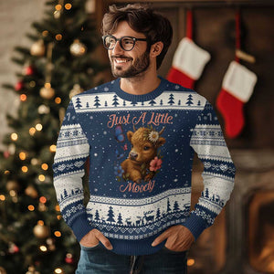 Just A Little Moody Ugly Christmas Sweater Funny Sarcasm Highland Cow TS12 Navy Beige Print Your Wear