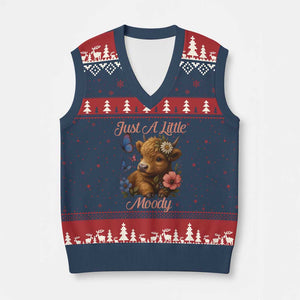 Just A Little Moody V-Neck Knit Sweater Vest Funny Sarcasm Highland Cow TS12 Navy Red Print Your Wear
