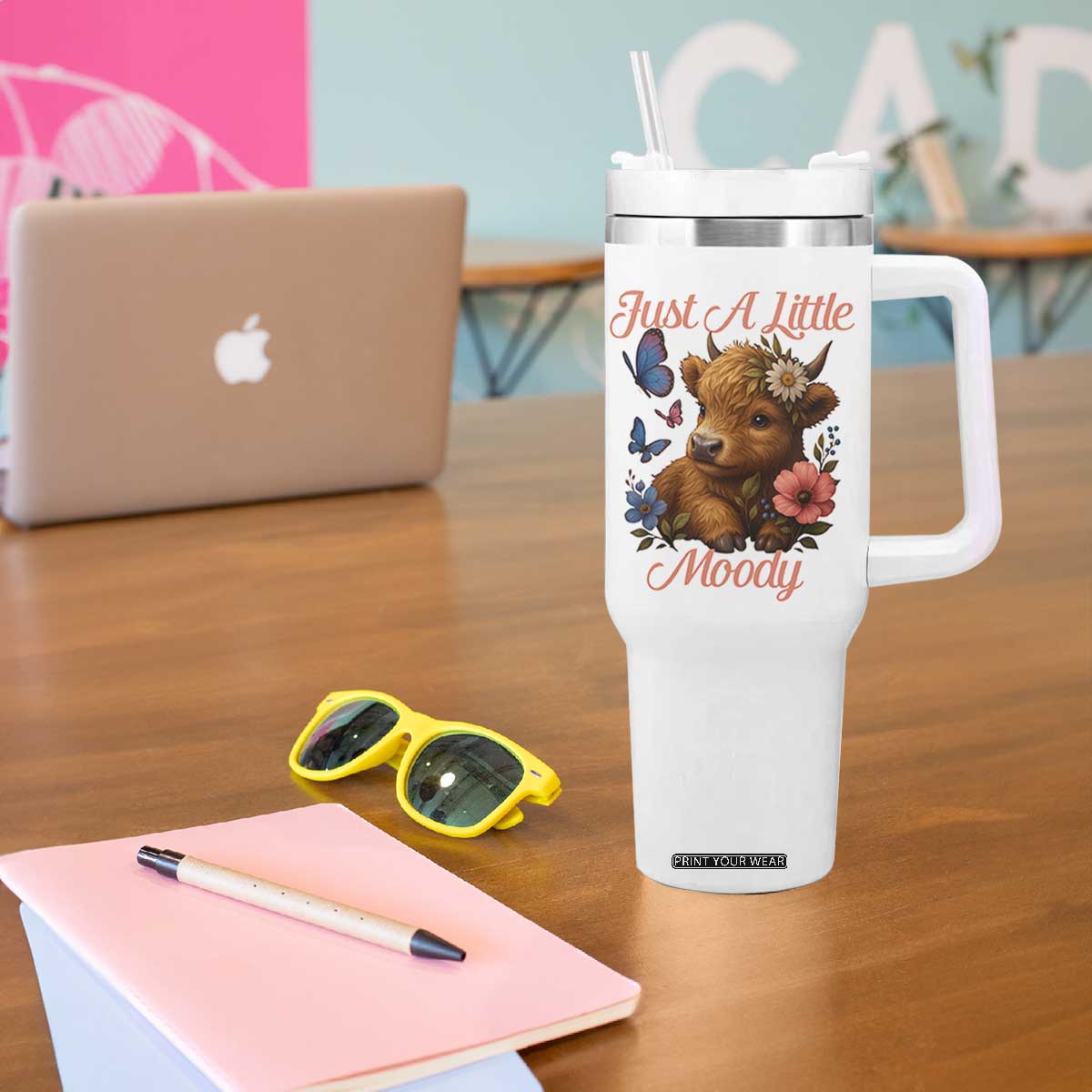 Just A Little Moody Tumbler With Handle Funny Sarcasm Highland Cow TS12 Print Your Wear