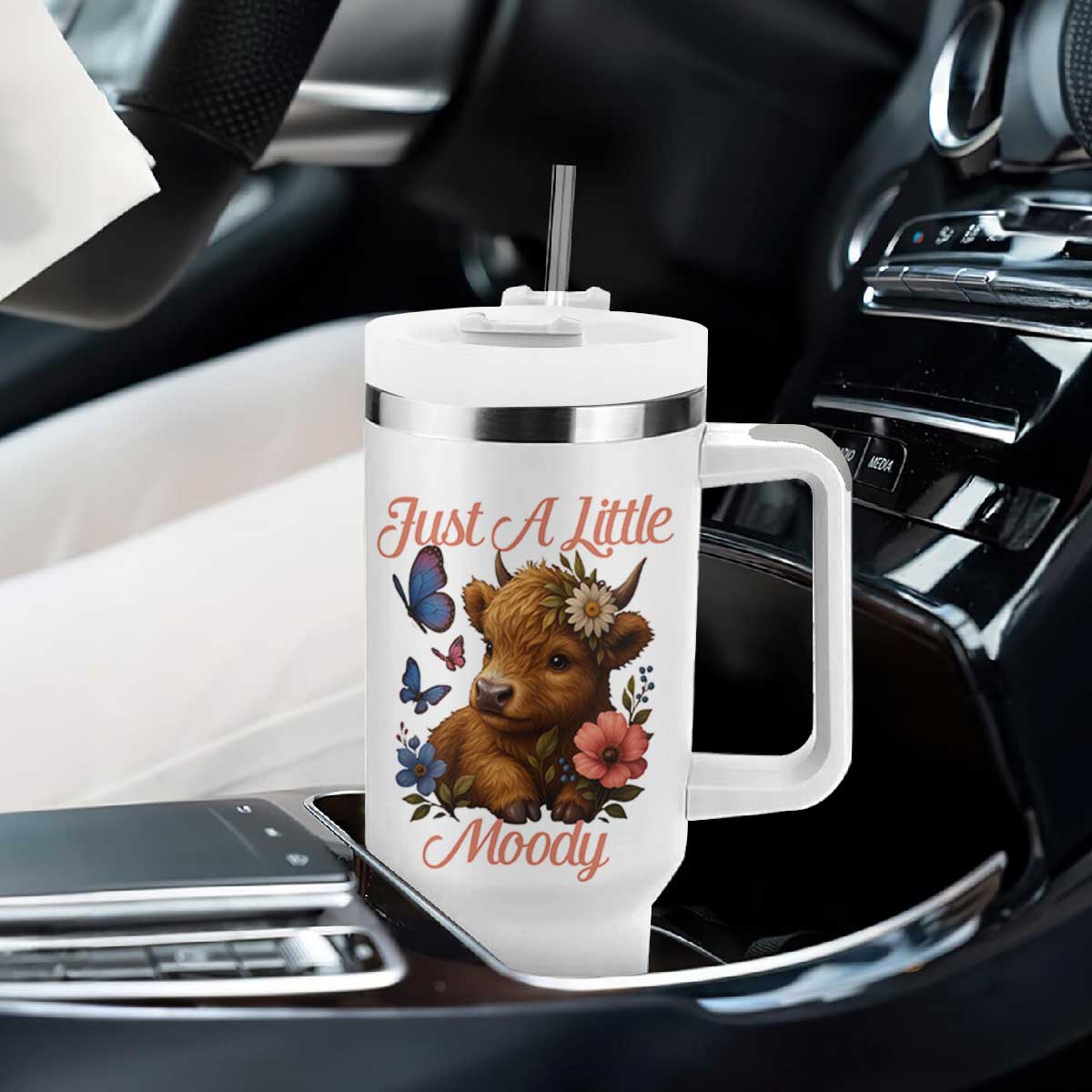Just A Little Moody Tumbler With Handle Funny Sarcasm Highland Cow TS12 Print Your Wear