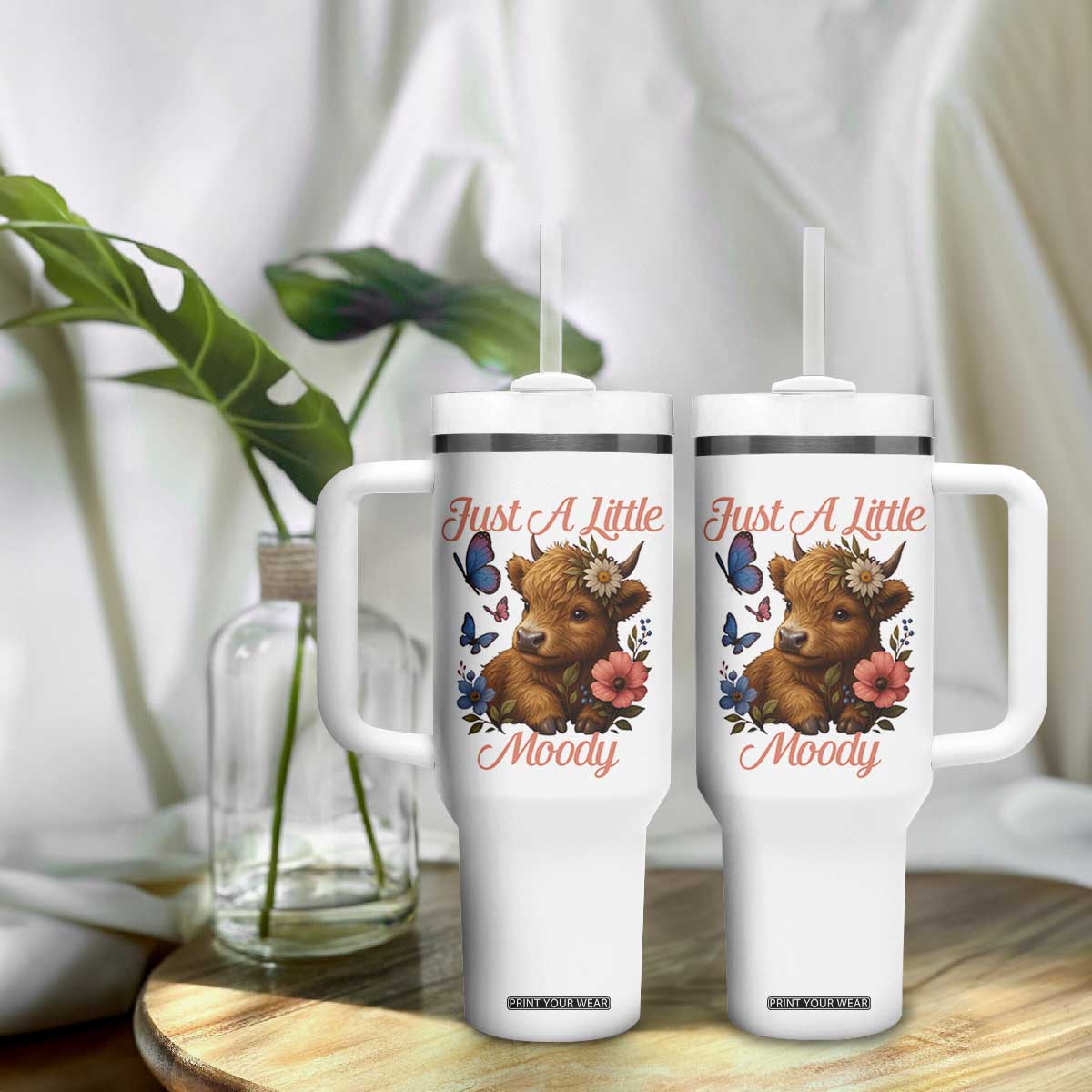 Just A Little Moody Tumbler With Handle Funny Sarcasm Highland Cow TS12 Print Your Wear