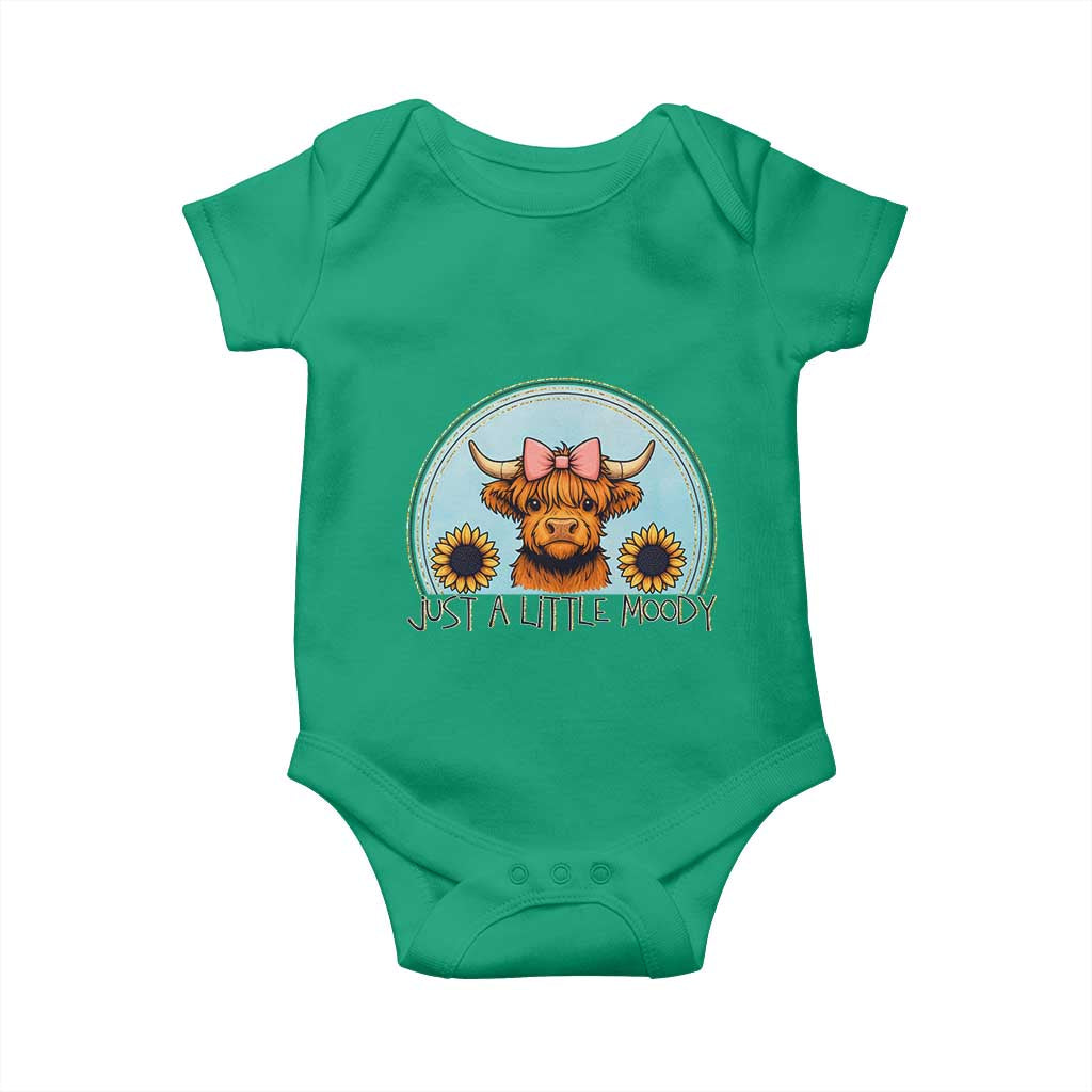 Just A Little Moody Baby Onesie Funny Sarcasm Highland Cattle TS12 Irish Green Print Your Wear