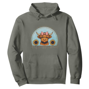 Just A Little Moody Hoodie Funny Sarcasm Highland Cattle TS12 Military Green Print Your Wear