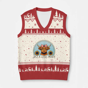 Just A Little Moody V-Neck Knit Sweater Vest Funny Sarcasm Highland Cattle TS12 Beige Red Print Your Wear